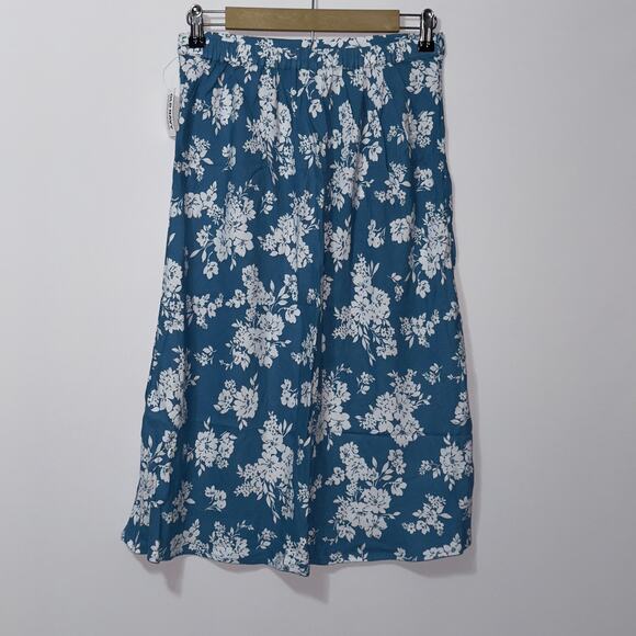 Old navy Crepe A-Line blue floral Midi Skirt women’s size petite small - Picture 2 of 7